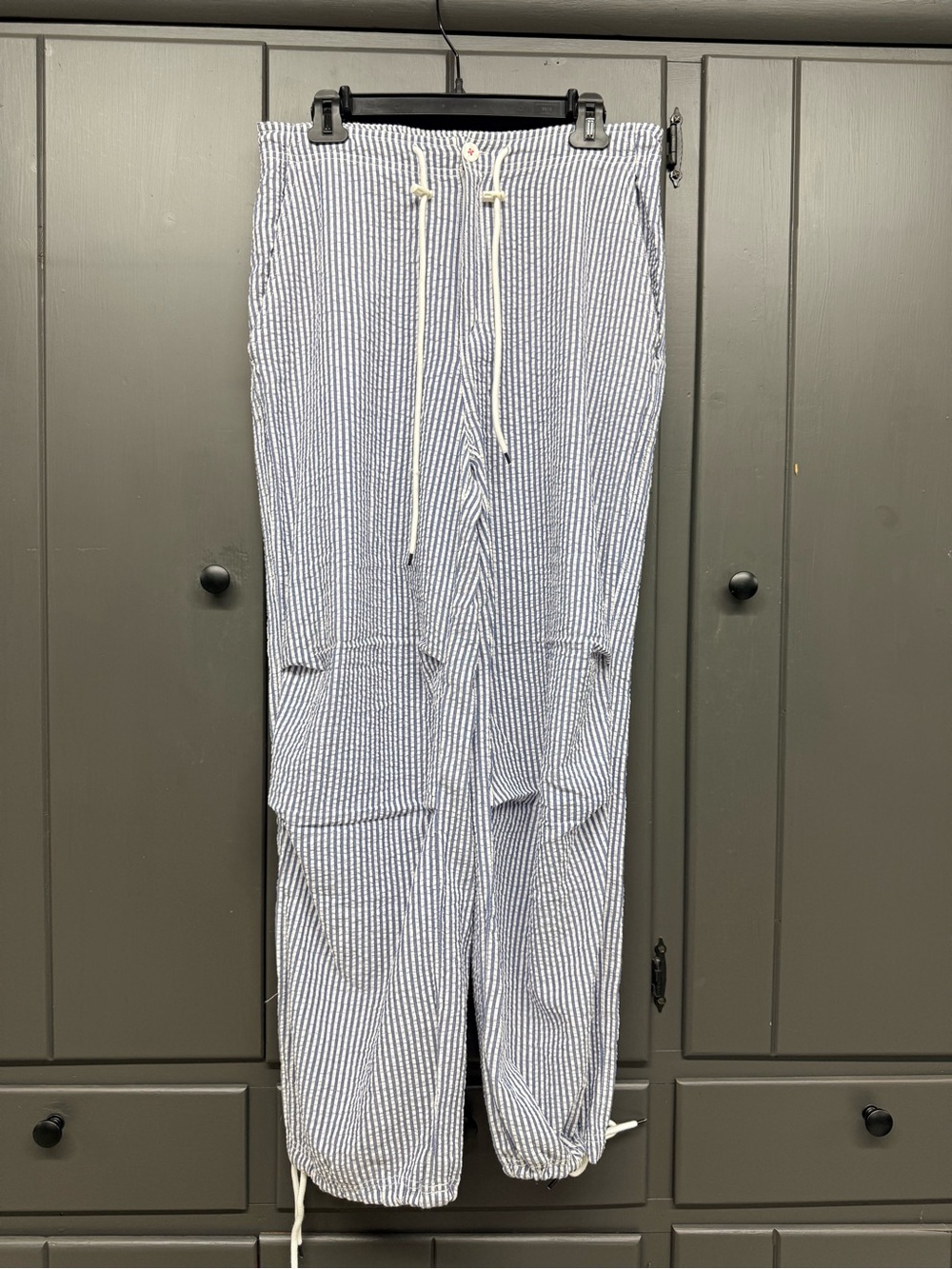 Women’s Blue & White Striped Drawstring Jogger Pants